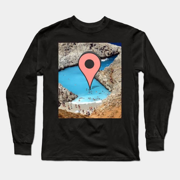 Wish I was there (google marker beach) Long Sleeve T-Shirt by Bomdesignz